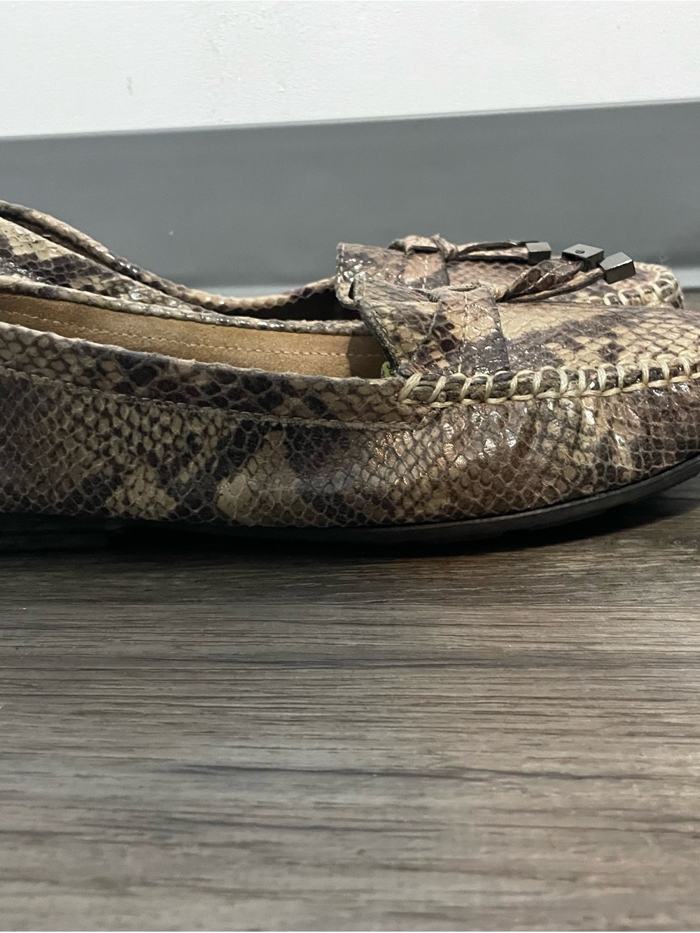 Women’s Snake-Print Moccasin Loafers - Brown by impo size 9